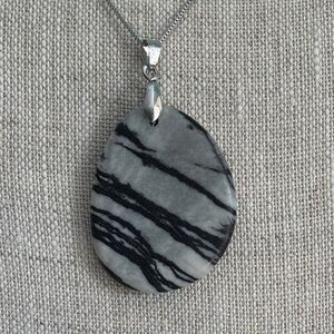🟢 New SS Zebra Jasper Pendant Necklace